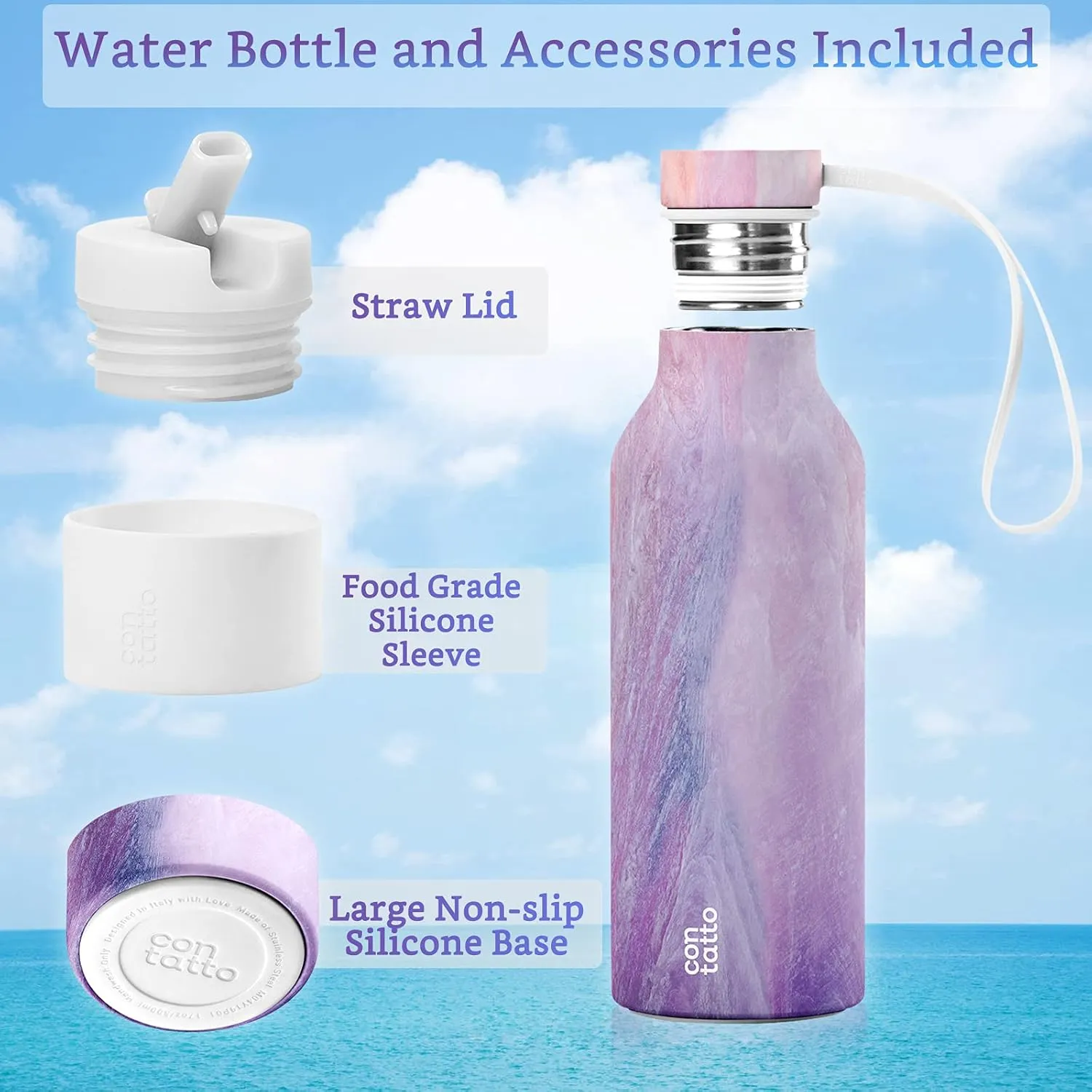 Contatto 17oz Vacuum Insulated Water Bottle Stainless Steel, with Straw Lid & Flex Cap, 3 1 Layers of Insulation, Reusable Metal Water Bottle, for Outdoors/Sports/Fitness/School/Office/Adults & Kids