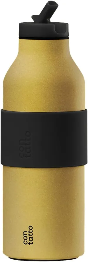 Contatto 17oz Vacuum Insulated Water Bottle with Straw, Straw Lid&Flex Cap, 3 1 Layers of Insulation, Reusable Metal Water Bottle Stainless Steel, for Office/School/Outdoors/Sports/Adults&Kids(Golden)