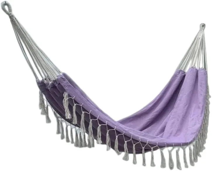 Contrast Tassel Hammock, Double Canvas Swing, Outdoor Products, Children's Camping (Color : Purple)