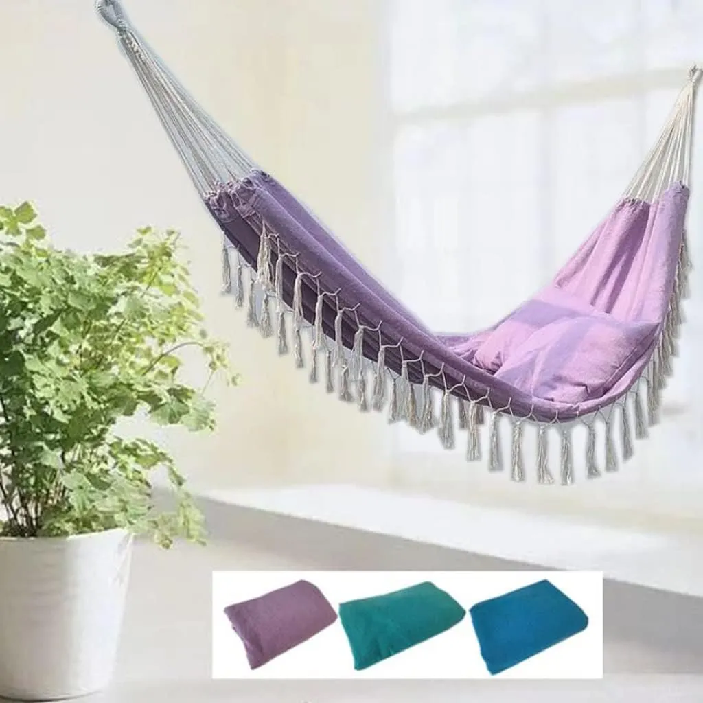Contrast Tassel Hammock, Double Canvas Swing, Outdoor Products, Children's Camping (Color : Purple)