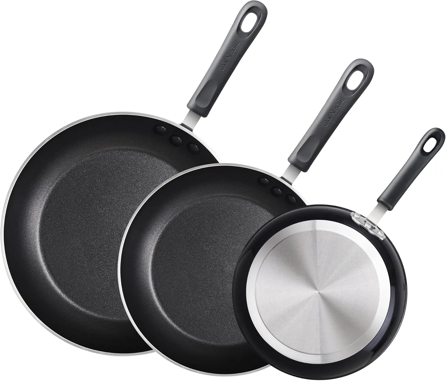 Cook N Home Basics Nonstick Frying Pan Set, 8/9.5/11-Inch 3-Piece Non Stick Saute Fry Pan Skillet Set, Black