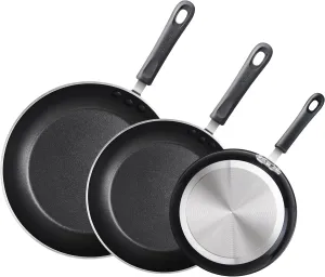 Cook N Home Basics Nonstick Frying Pan Set, 8/9.5/11-Inch 3-Piece Non Stick Saute Fry Pan Skillet Set, Black