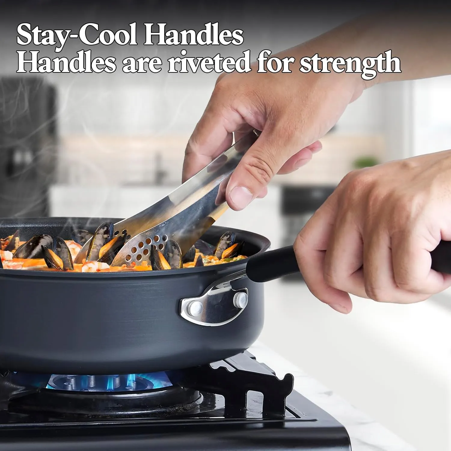 Cook N Home Pots and Pans Set Nonstick Professional Hard Anodized Cookware Sets 12-Piece, Dishwasher Safe with Stay-Cool Handles, Black