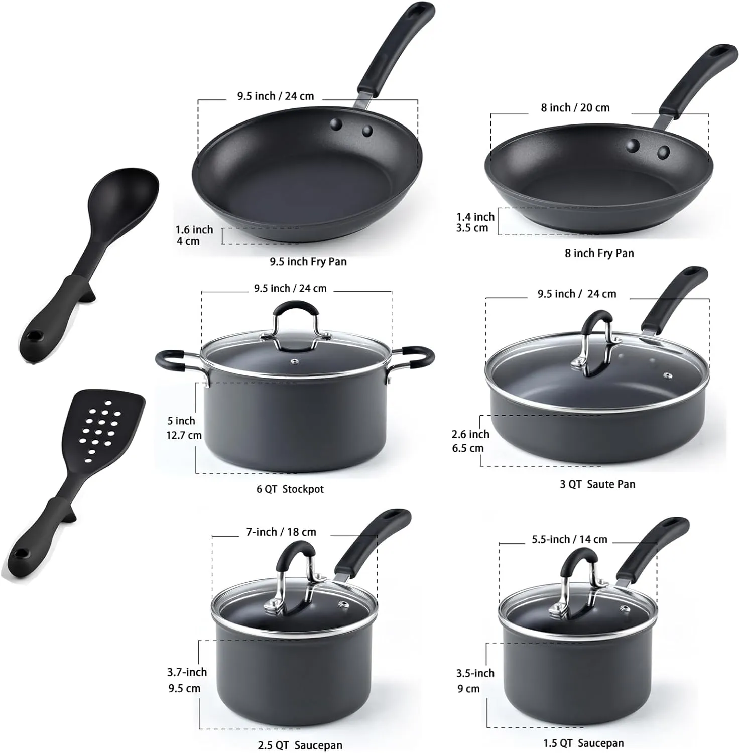 Cook N Home Pots and Pans Set Nonstick Professional Hard Anodized Cookware Sets 12-Piece, Dishwasher Safe with Stay-Cool Handles, Black