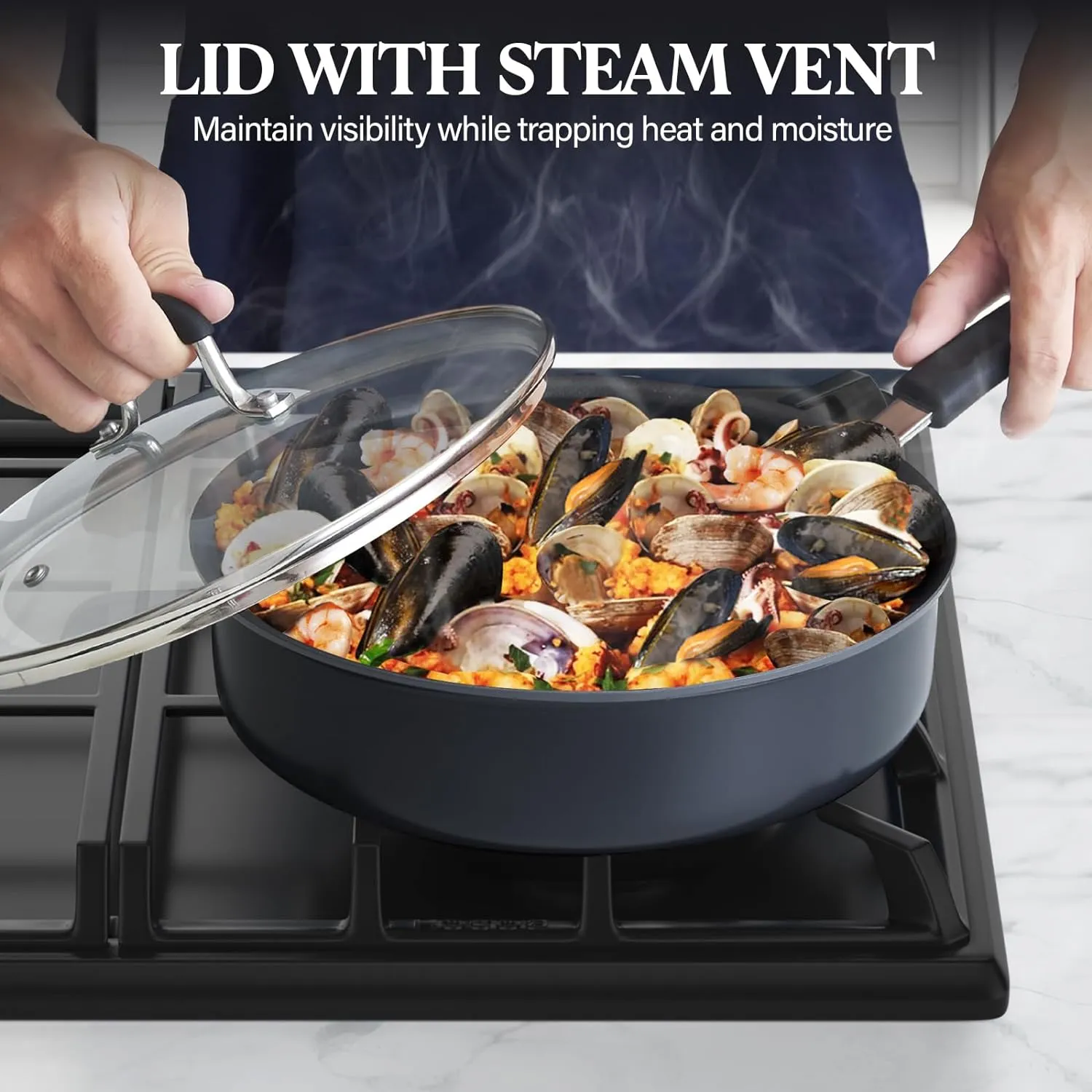 Cook N Home Pots and Pans Set Nonstick Professional Hard Anodized Cookware Sets 12-Piece, Dishwasher Safe with Stay-Cool Handles, Black