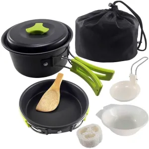Cookware Kit Camping Cookware Set 2 Person Camping Gear Campfire Utensils Non-Stick Cooking Lightweight Stackable Pot Pan Bowls Storage Bag (Color : C) (B)