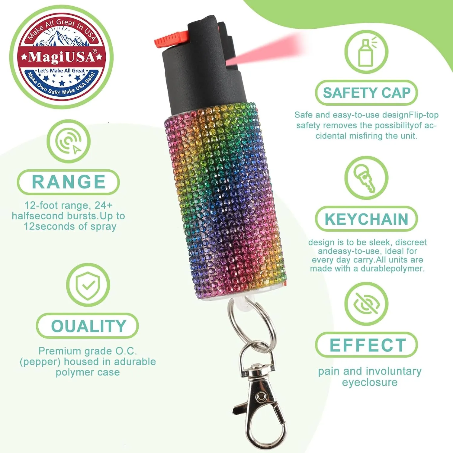 Cool MagiUSA Bling Stun Gun & Pepper Spray Bracelet Keychain Set – LED Flashlight Personal Alarm Self Defense Kit for Women & Men – Tazer taiser Pepper Gel Safety Tools Quick Defense, Multi Color