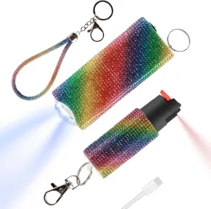 Cool MagiUSA Bling Stun Gun & Pepper Spray Bracelet Keychain Set – LED Flashlight Personal Alarm Self Defense Kit for Women & Men – Tazer taiser Pepper Gel Safety Tools Quick Defense, Multi Color