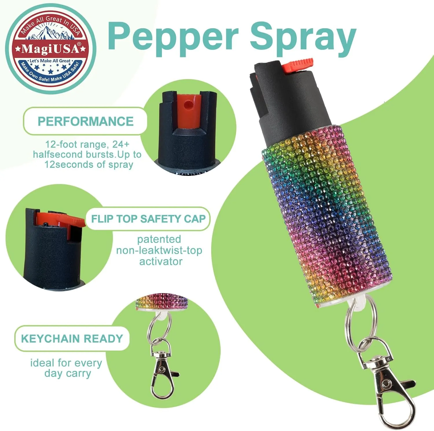 Cool MagiUSA Bling Stun Gun & Pepper Spray Bracelet Keychain Set – LED Flashlight Personal Alarm Self Defense Kit for Women & Men – Tazer taiser Pepper Gel Safety Tools Quick Defense, Multi Color