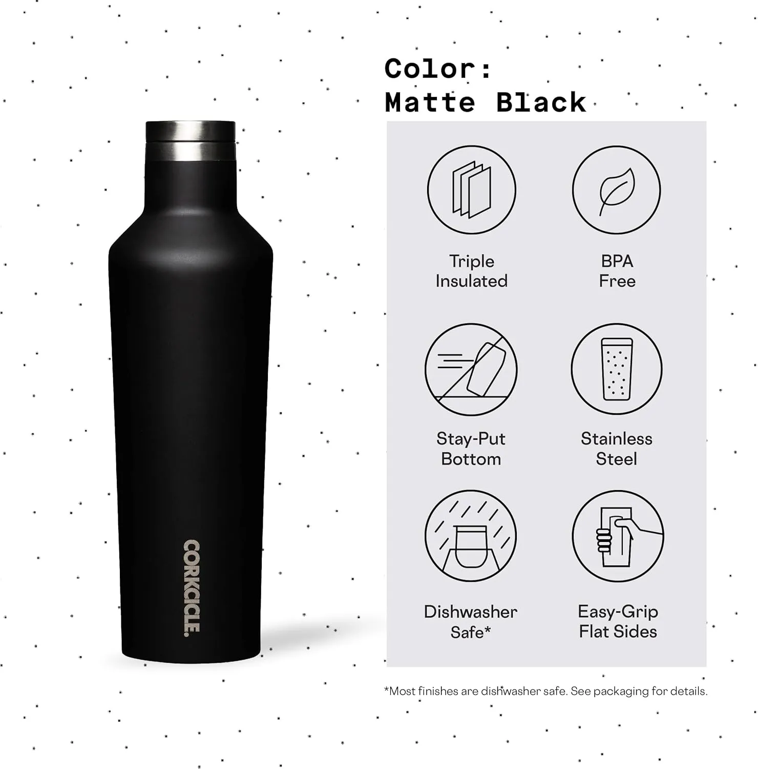 Corkcicle Classic Canteen Insulated Tumbler, Matte Black, 16 oz – Reusable Water Bottle Keeps Beverages Cold for 25 Hours & Hot 12 Hours – Cupholder Friendly Tumbler with Screw-On Cap