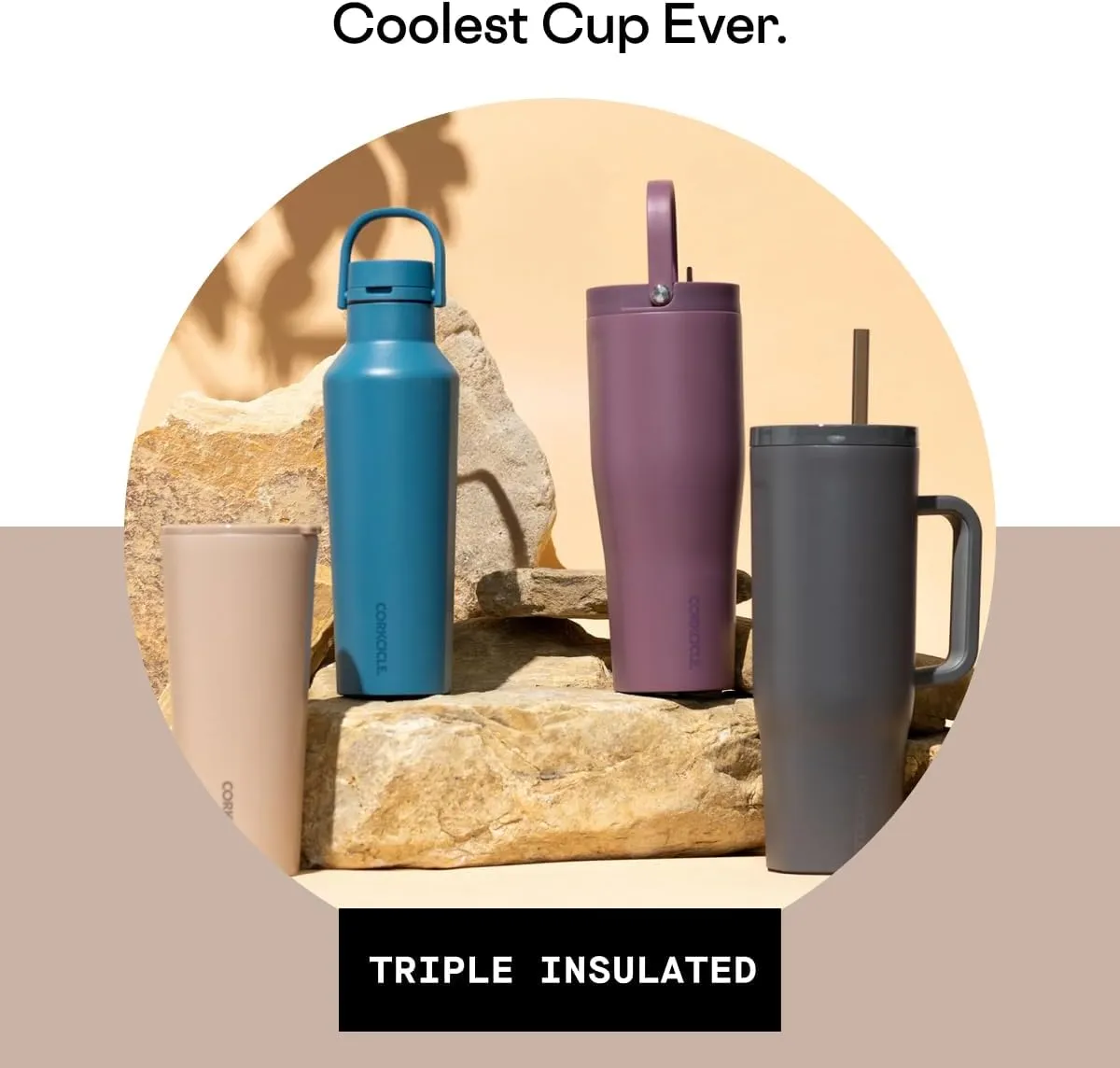 Corkcicle Classic Triple Insulated Coffee Mug with Lid, Desert, 24 oz – Stainless Steel Travel Tumbler Keeps Beverages Cold 9 hrs, Hot 3hrs – Cupholder Friendly Travel Coffee Tumbler