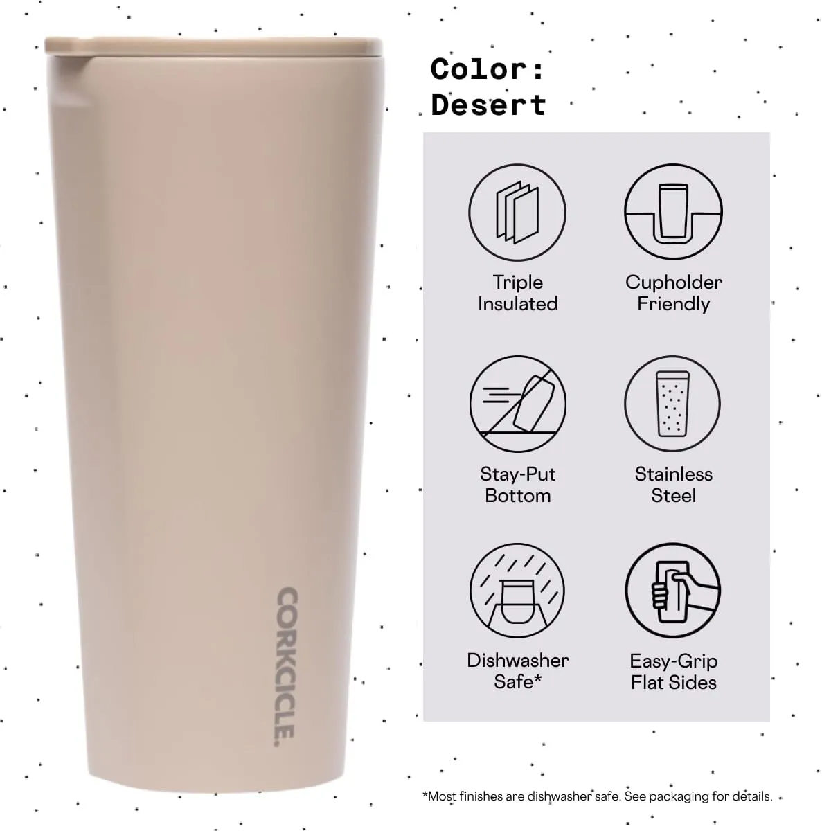 Corkcicle Classic Triple Insulated Coffee Mug with Lid, Desert, 24 oz – Stainless Steel Travel Tumbler Keeps Beverages Cold 9 hrs, Hot 3hrs – Cupholder Friendly Travel Coffee Tumbler