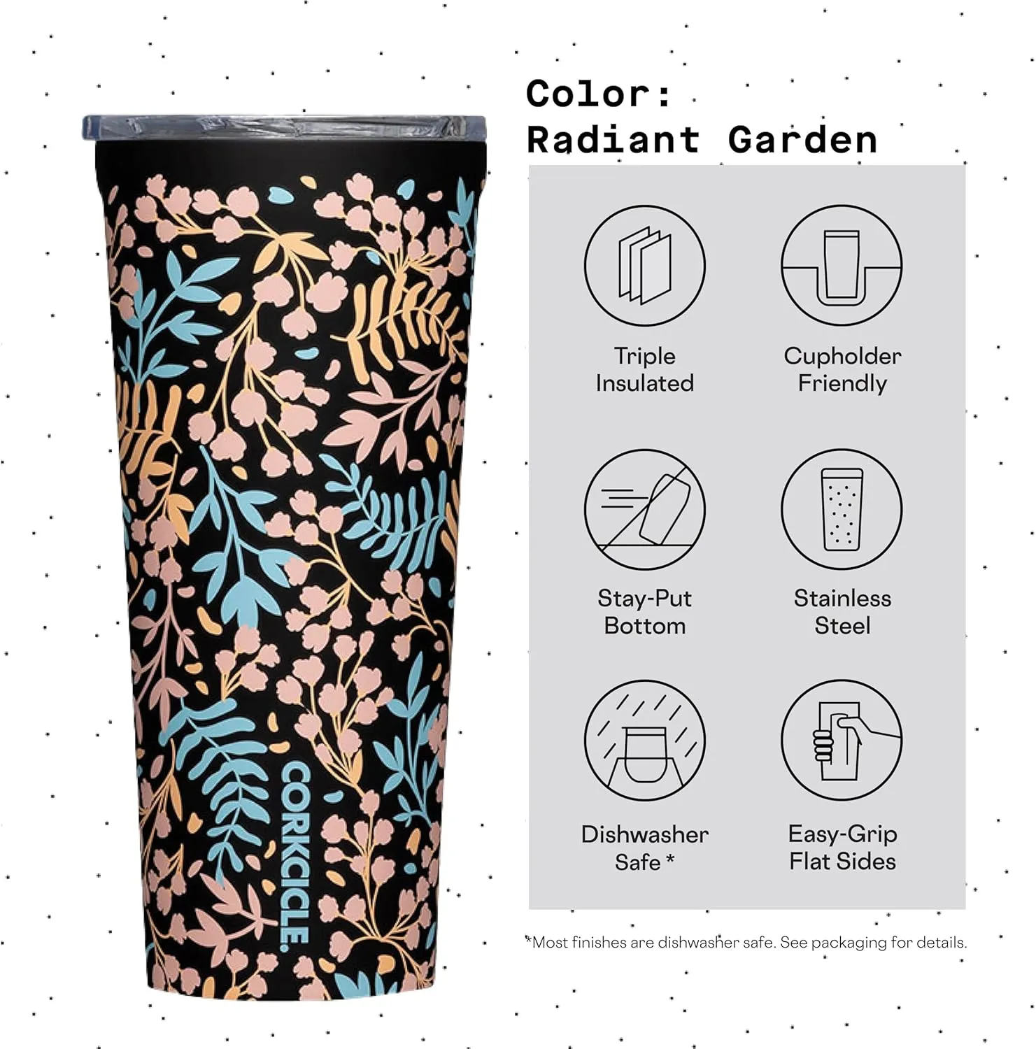 Corkcicle Classic Triple Insulated Coffee Mug with Lid, Radiant Garden, 24 oz – Stainless Steel Travel Tumbler Keeps Beverages Cold 9 hrs, Hot 3hrs – Cupholder Friendly Travel Coffee Tumbler