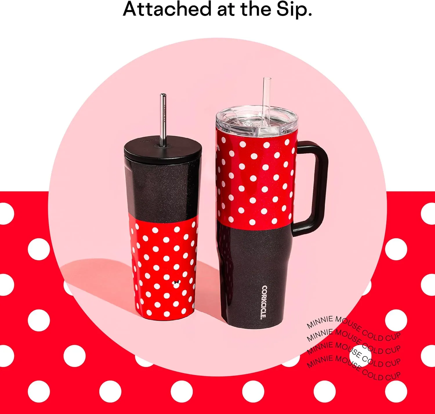 Corkcicle x Disney Minnie Mouse Cold Cup Insulated Tumbler with Lid and Straw, Polka Dot Red, 24 oz – Reusable Water Bottle Keeps Beverages Cold 12hrs, Hot 5hrs – Cupholder Friendly, Flexible Sip Lid