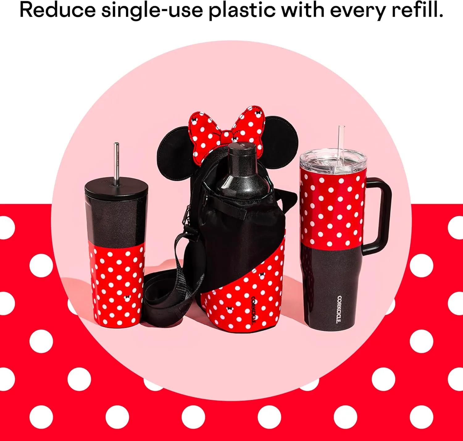 Corkcicle x Disney Minnie Mouse Cold Cup Insulated Tumbler with Lid and Straw, Polka Dot Red, 24 oz – Reusable Water Bottle Keeps Beverages Cold 12hrs, Hot 5hrs – Cupholder Friendly, Flexible Sip Lid