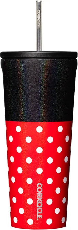 Corkcicle x Disney Minnie Mouse Cold Cup Insulated Tumbler with Lid and Straw, Polka Dot Red, 24 oz – Reusable Water Bottle Keeps Beverages Cold 12hrs, Hot 5hrs – Cupholder Friendly, Flexible Sip Lid