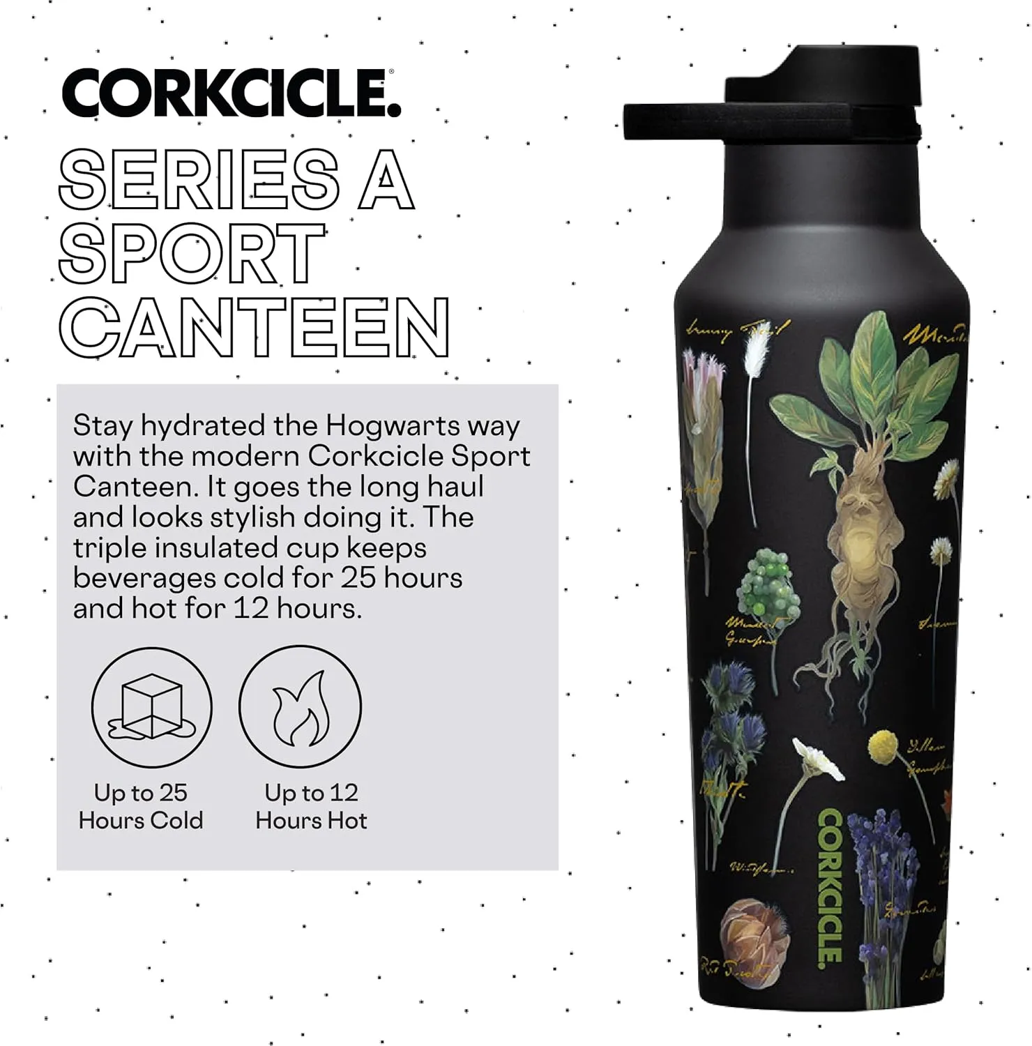 Corkcicle x Warner Brothers Harry Potter Herbology Sport Canteen Insulated Tumbler, 20 oz – Reusable Water Bottle - Cold for 25 Hours & Hot 12 Hours – Cupholder Friendly Tumbler with Screw-On Cap