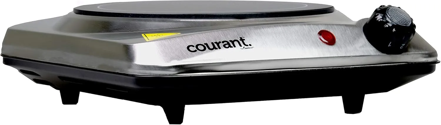 Courant Electric Burner Ceramic Infrared Portable Adjustable Temperature Control 1000W Travel Indoor & Outdoor Electric Stove Countertop burner Non-Slip Rubber Feet Easy to Clean Stainless Steel