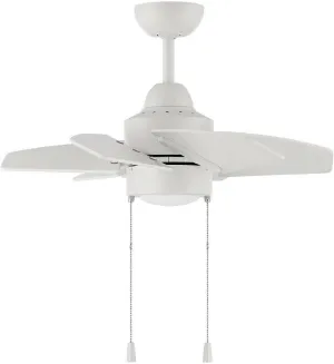 Craftmade PPT24W6 Propel II 24" Indoor/Outdoor Damp Location Small Ceiling Fan with LED Lights & Pull Chain, 6 ABS Blades, White