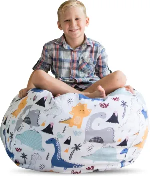 Creative QT Stuff ’n Sit Extra Large 38’’ Bean Bag Storage Cover for Stuffed Animals & Toys, Giant Bean Bag Chair for Plush, For Toddler & Kids, Dinosaur - Stuffed Animal Storage Bedroom Organizer