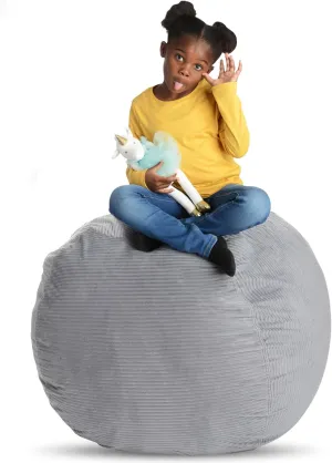 Creative QT Stuff ’n Sit Extra Large 38’’ Bean Bag Storage Cover for Stuffed Animals & Toys, Giant Bean Bag Chair for Plush, Kids Bedroom Organizer, Light Gray Corduroy Stuffed Animal Storage Cover