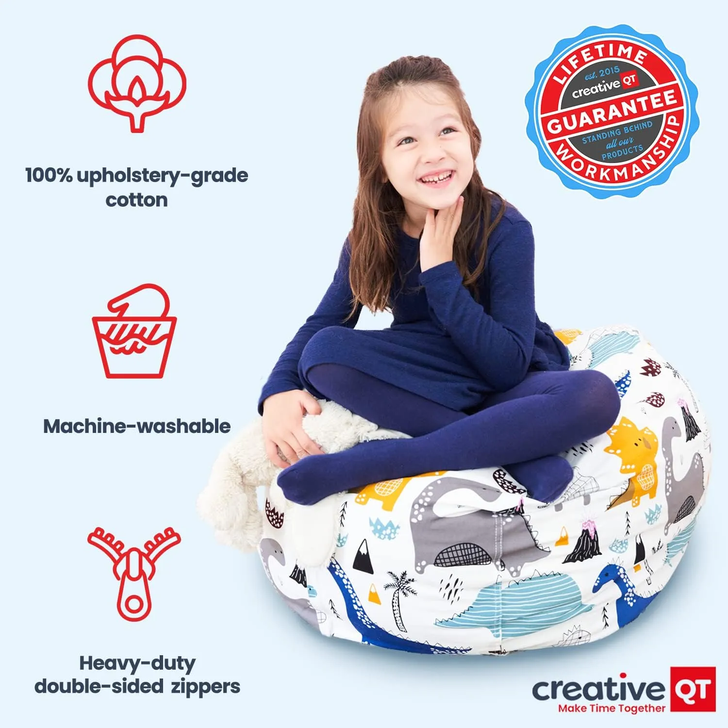 Creative QT Stuff ’n Sit Extra Large 38’’ Bean Bag Storage Cover for Stuffed Animals & Toys, Giant Bean Bag Chair for Plush, Kids Bedroom Organizer, Light Gray Corduroy Stuffed Animal Storage Cover