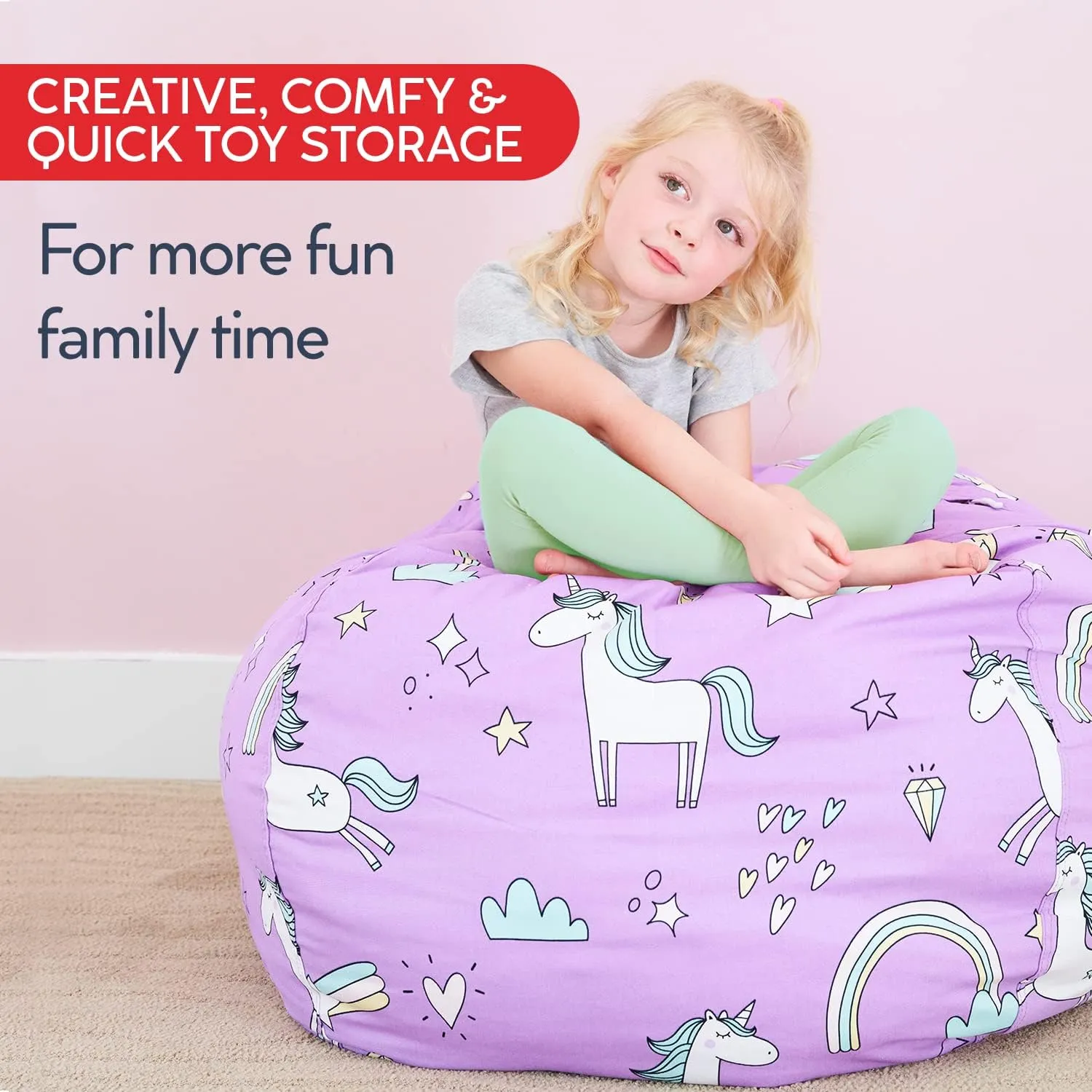 Creative QT Stuff ’n Sit Extra Large 38’’ Bean Bag Storage Cover for Stuffed Animals & Toys, Giant Bean Bag Chair for Plush, Kids Bedroom Organizer, Light Gray Corduroy Stuffed Animal Storage Cover