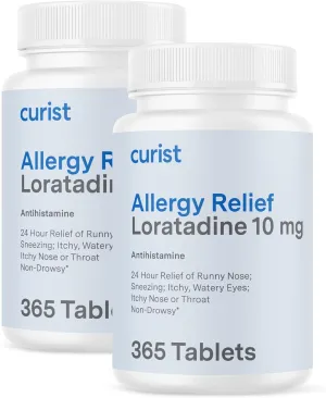 Curist Loratadine 10mg 730 Count (2 x 365 Tabs) All Day Non Drowsy Allergy Medicine - 24 Hour Antihistamine Tablets for Runny Nose, Itchy Eyes, Sneezing - Indoor & Outdoor Allergy Medicine for Adults