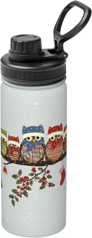 Cute Christmas Owls on Branch Sports Insulated Water Bottle - Premium 18 oz. Stainless Steel Hydration Bottle for Outdoor Enthusiasts