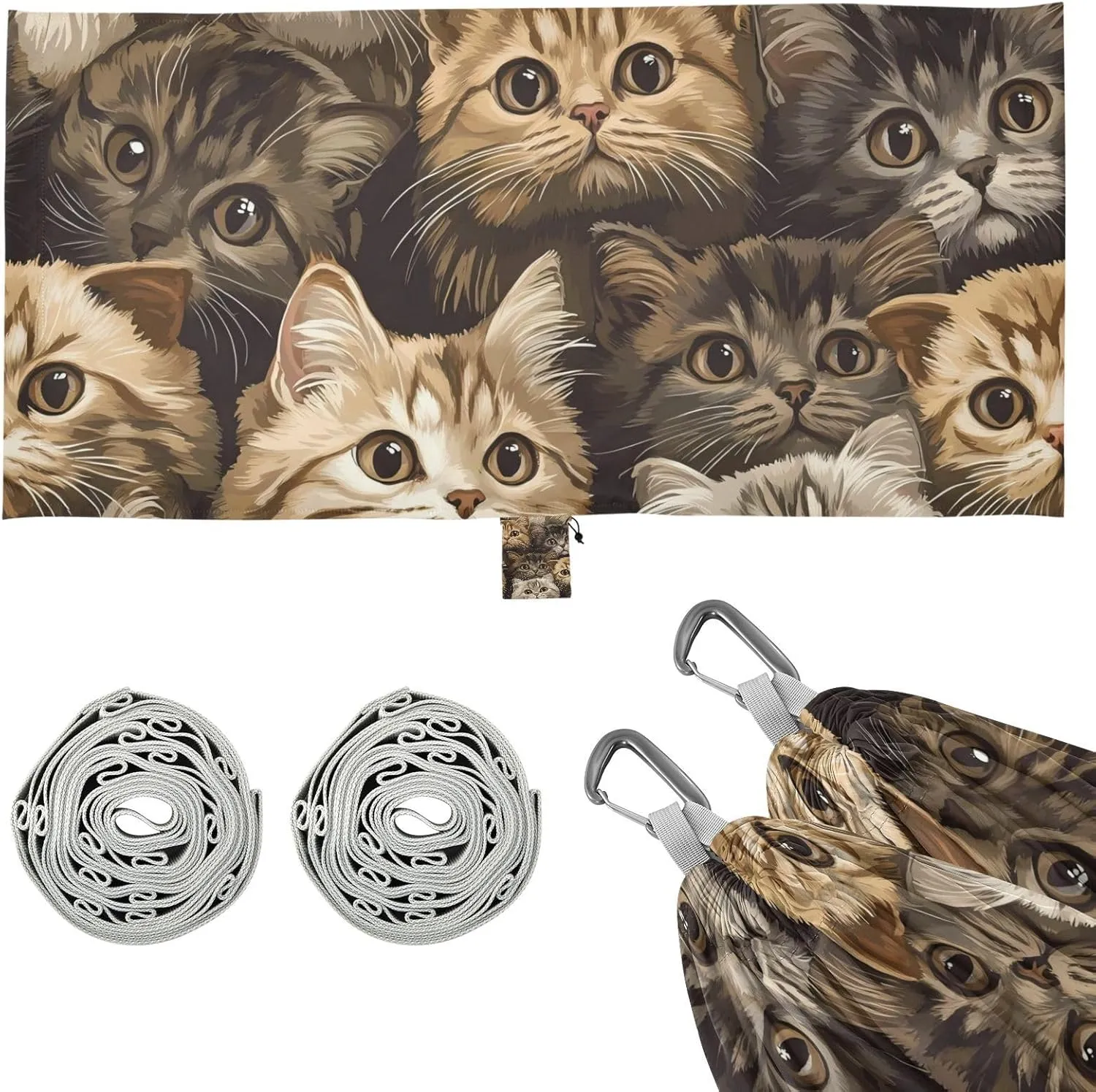 Cute Scottish Fold Cats Brown Hammocks with Tree Straps Backyard Hammock for Camping Travel Accessories
