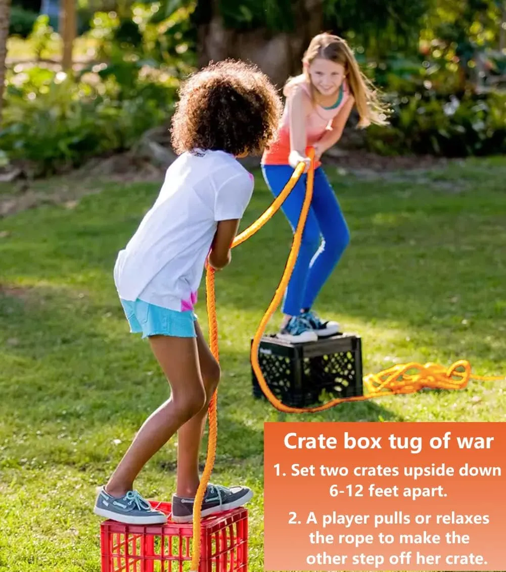 CWLAKON Tug of War Rope 40ft for Kids Adult, Outdoor Field Day Family Reunion Birthday Party Games, Orange, Includes 18 Medals, Storage Bag, Adjustable Center Flag