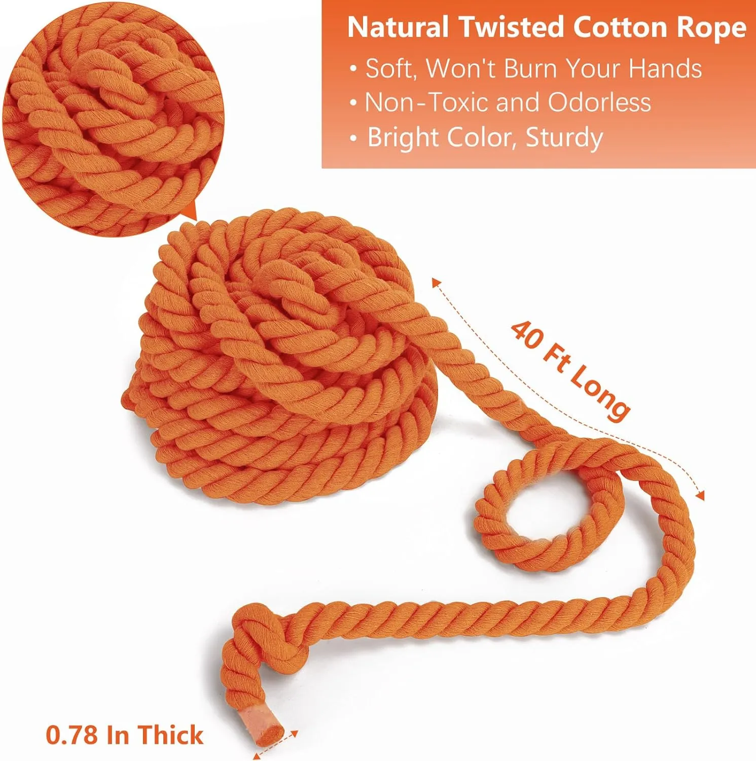 CWLAKON Tug of War Rope 40ft for Kids Adult, Outdoor Field Day Family Reunion Birthday Party Games, Orange, Includes 18 Medals, Storage Bag, Adjustable Center Flag