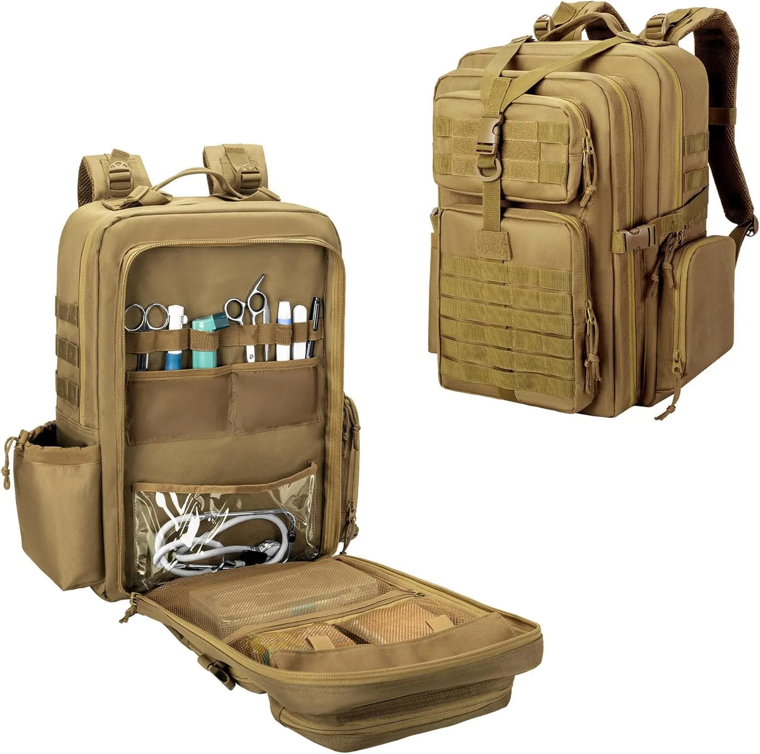 Damero Medical Tactical Backpack, Medical Supplies Bag First Aid Rucksack with Top Y-Strap for Hiking, Trekking Hunting Camping, Camo (Bag Only)