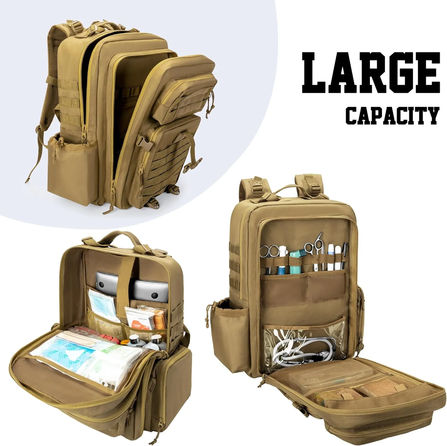 Damero Medical Tactical Backpack, Medical Supplies Bag First Aid Rucksack with Top Y-Strap for Hiking, Trekking Hunting Camping, Camo (Bag Only)