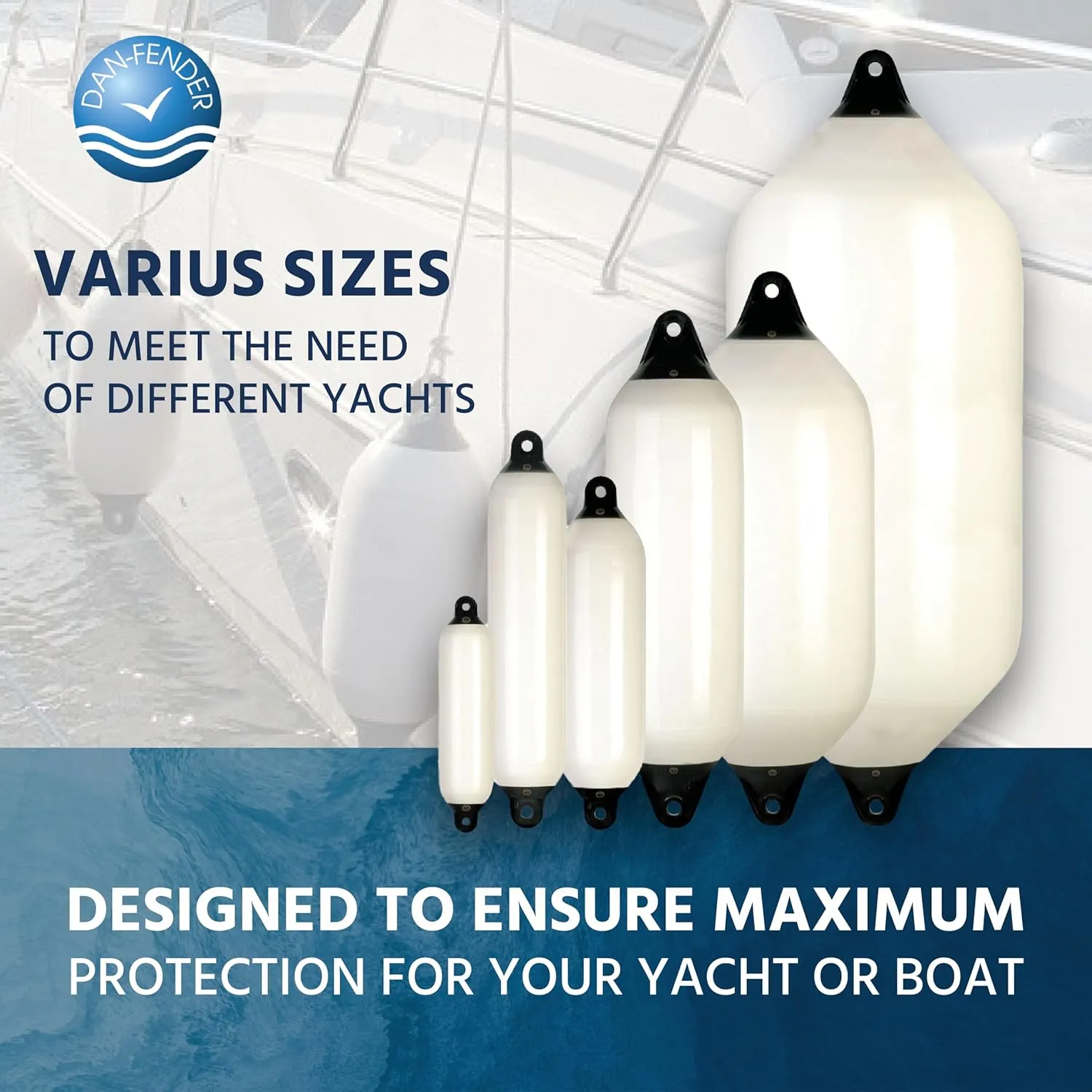 Dan-Fender Heavy Duty Boat Fender - Bumper for Boats - Strong & Flexible All Weather Conditions Boat Accessory for Docking, w/Inflation Adapter