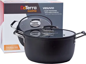 DaTerra Cucina - 8 Qt Nonstick Ceramic Dutch Oven with Lid – Large Stock Pot, Oven & Induction Safe, Heavy Duty, Lightweight, Lead & PFOA Free, Volcanic Black | Made in Italy