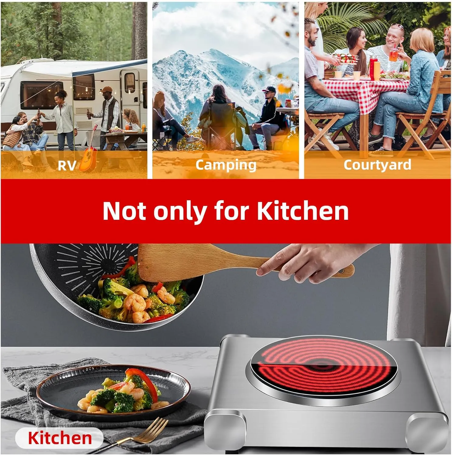 Davivy Single Hot Plate for Cooking Electric Ceramic Plate,1200W Electric Cooktop Infrared Electric Stove with Adjustable Temperature,7.5inch for ALL Cookwares for Home/RV/Camp（Single Burner）