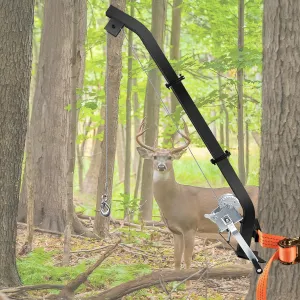 Deer Hoist System, 500 LBS Maximum Weight Capacity, Hunter's Best Hunting Companion, Heavy Duty Wear Resistant Stainless Steel, High Strength Ratchet Strap, Hanging Deer Feeder Hoist