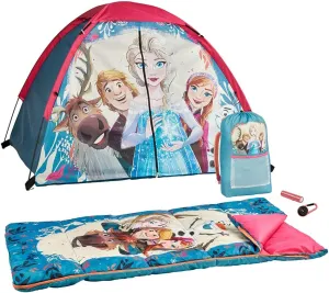 Disney Frozen 5-Piece Camp Kit by Exxel Outdoors | Embark on Enchanted Expeditions with a Forzen Themed Tent, Sleeping Bag, Backpack, Compass & Flashlight | Adventure Awaits