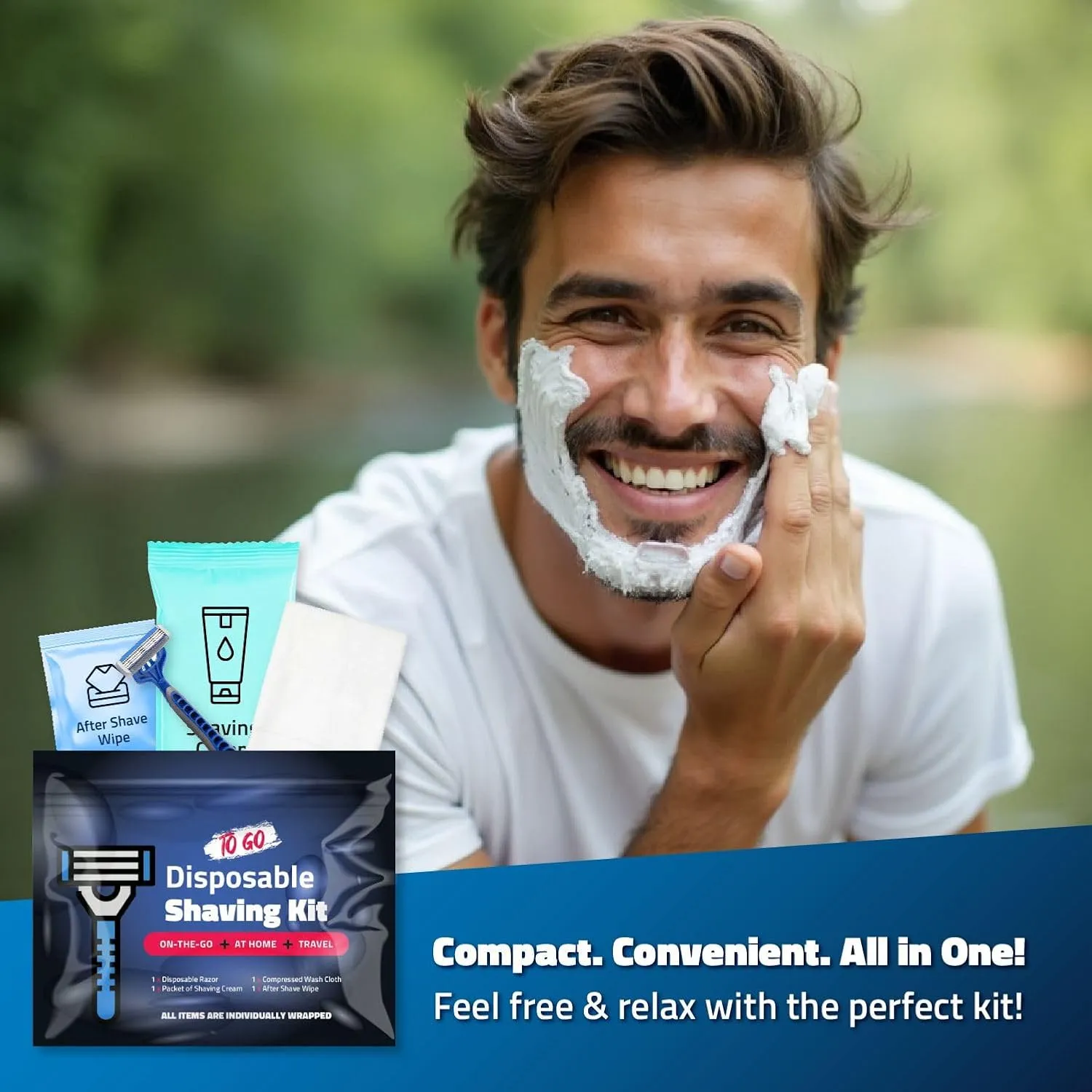 Disposable Compact Shaving Kit (10 Pack) - with Razor, Shaving Cream, Washcloth, and Aftershave Wipe – Travel Ready Grooming Essentials - Perfect Personal Shave Kit or Charity Gift Set (Black)