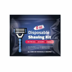 Disposable Compact Shaving Kit (10 Pack) - with Razor, Shaving Cream, Washcloth, and Aftershave Wipe – Travel Ready Grooming Essentials - Perfect Personal Shave Kit or Charity Gift Set (Black)
