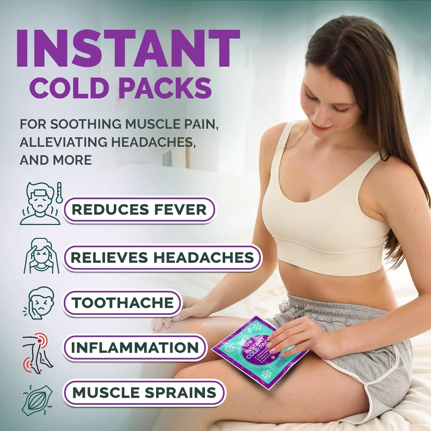 Disposable Instant Ice Packs for Injuries 100 Packs (6” x 5”) | Instant Ice Cold Pack - Cold Compress Ice Pack for Pain Relief, First Aid Essential, Swelling, Toothache, Athletes & Outdoor Activities
