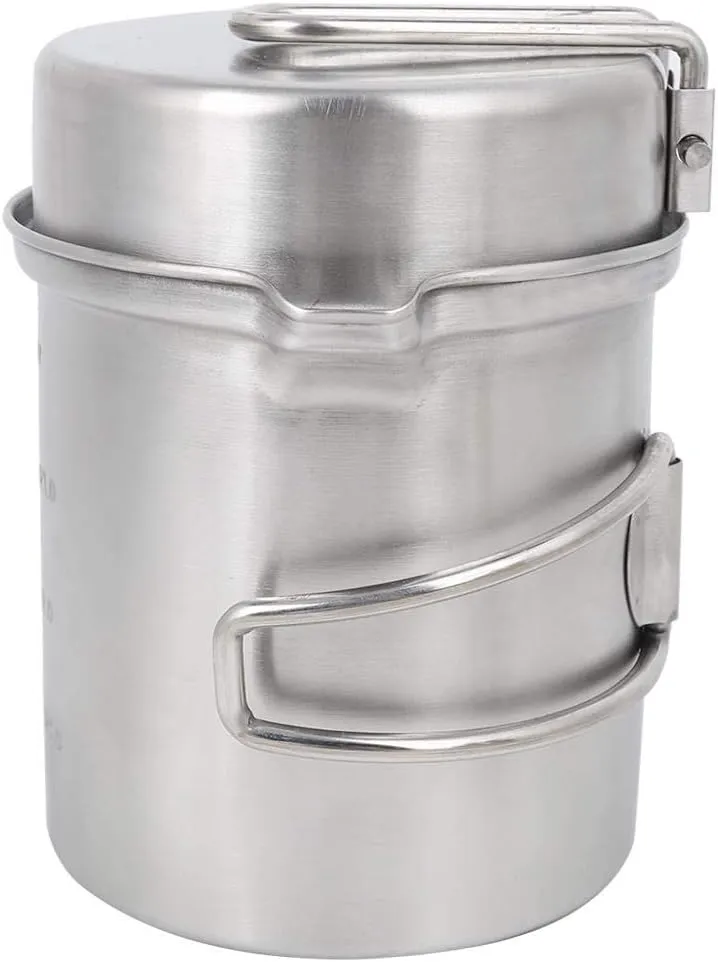 Diydeg Camping Cooker, Stainless Steel Picnic Cookware Camping Pot, Foldable Handle for Outdoor Hiking Cookware Pan Camping Equipment for Camping