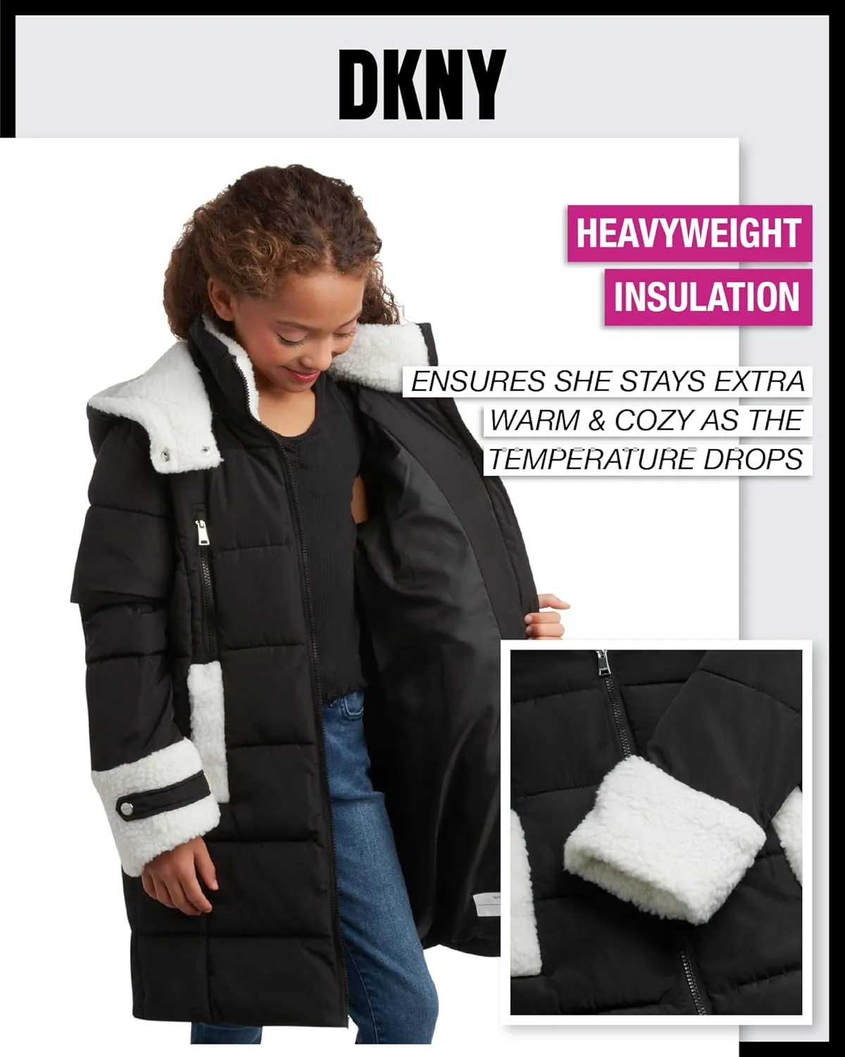 DKNY Girls’ Winter Jacket – Full Length Heavyweight Quilted Puffer Parka – Insulated Water Resistant Coat for Girls (7-16)