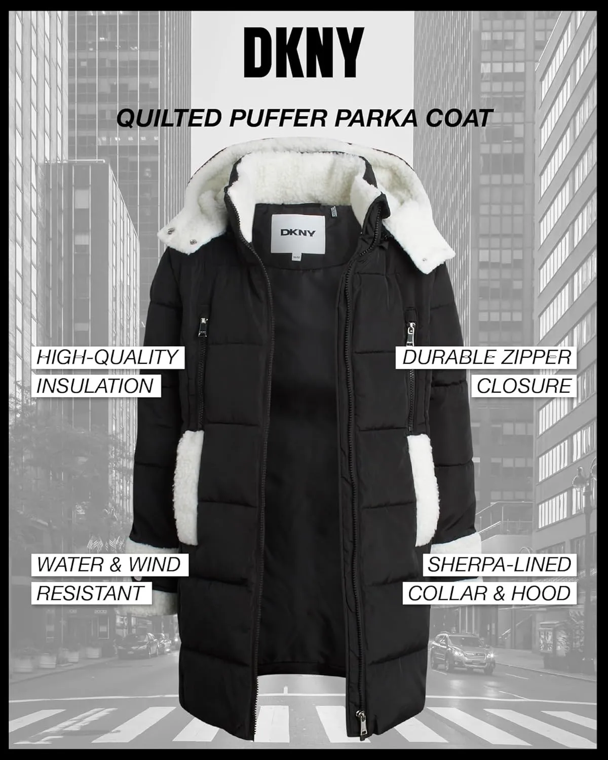 DKNY Girls’ Winter Jacket – Full Length Heavyweight Quilted Puffer Parka – Insulated Water Resistant Coat for Girls (7-16)