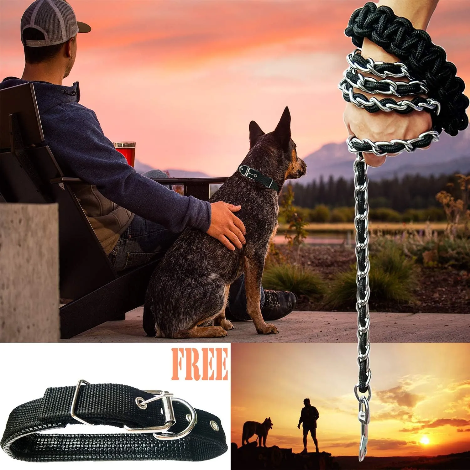 Dog Leash Metal Leashes Chain Rope with Pet Collar Training Walking Leads Heavy Duty Anti Bite 360 Hook for Medium and Large Dogs (X-Large)