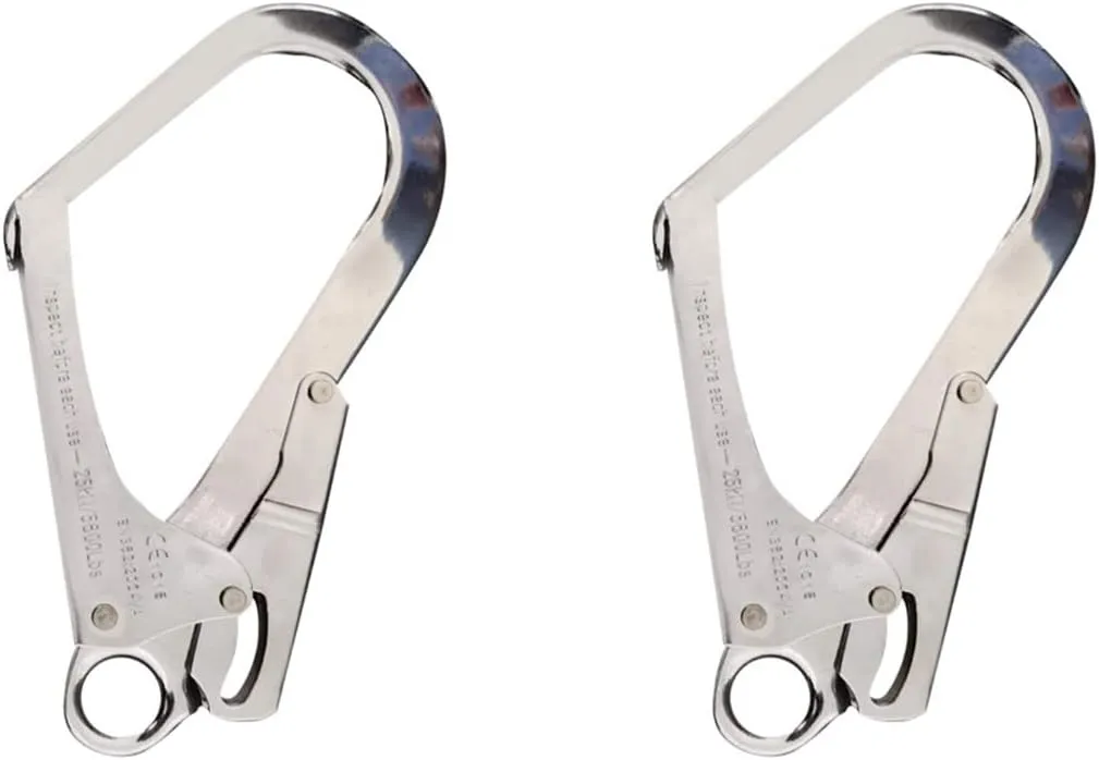 DOITOOL 2Pcs High Strength Alloy Steel Large Drop Forged Double Lock Rebar Snap Hook Safety Fall Protection Lanyard Hook Multifunctional Carabiners