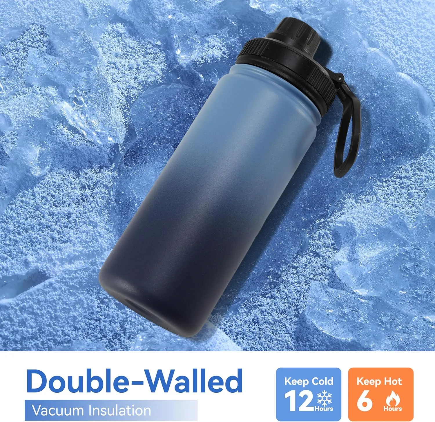 DOMICARE 16 oz Water Bottle Stainless Steel Double Wall Vacuum Insulated Water Bottle with Straw lids & Spout Lid, Leakproof