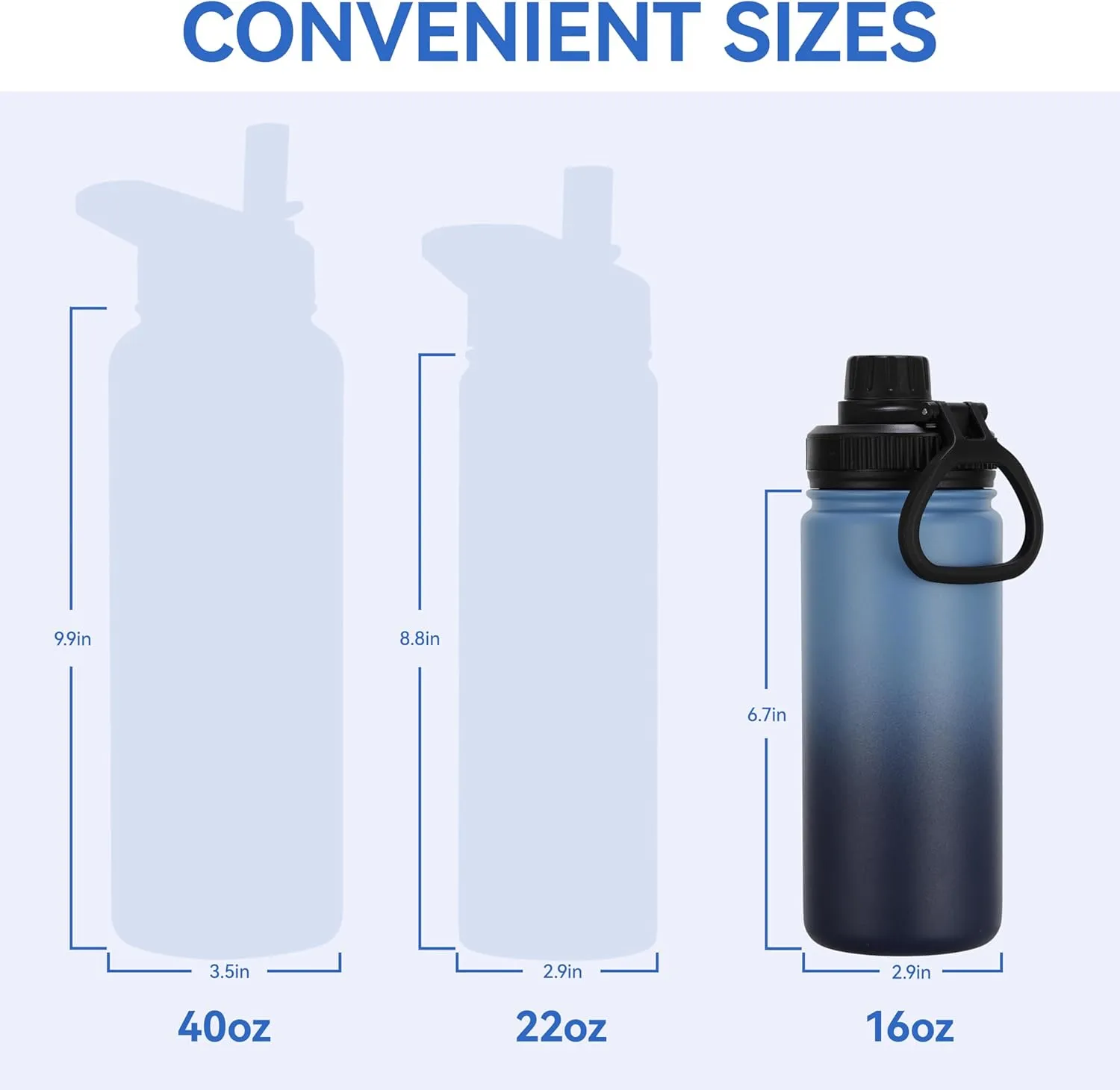 DOMICARE 16 oz Water Bottle Stainless Steel Double Wall Vacuum Insulated Water Bottle with Straw lids & Spout Lid, Leakproof