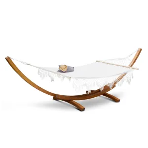 Double 2-Person Tassel Hammock with Wooden Stand